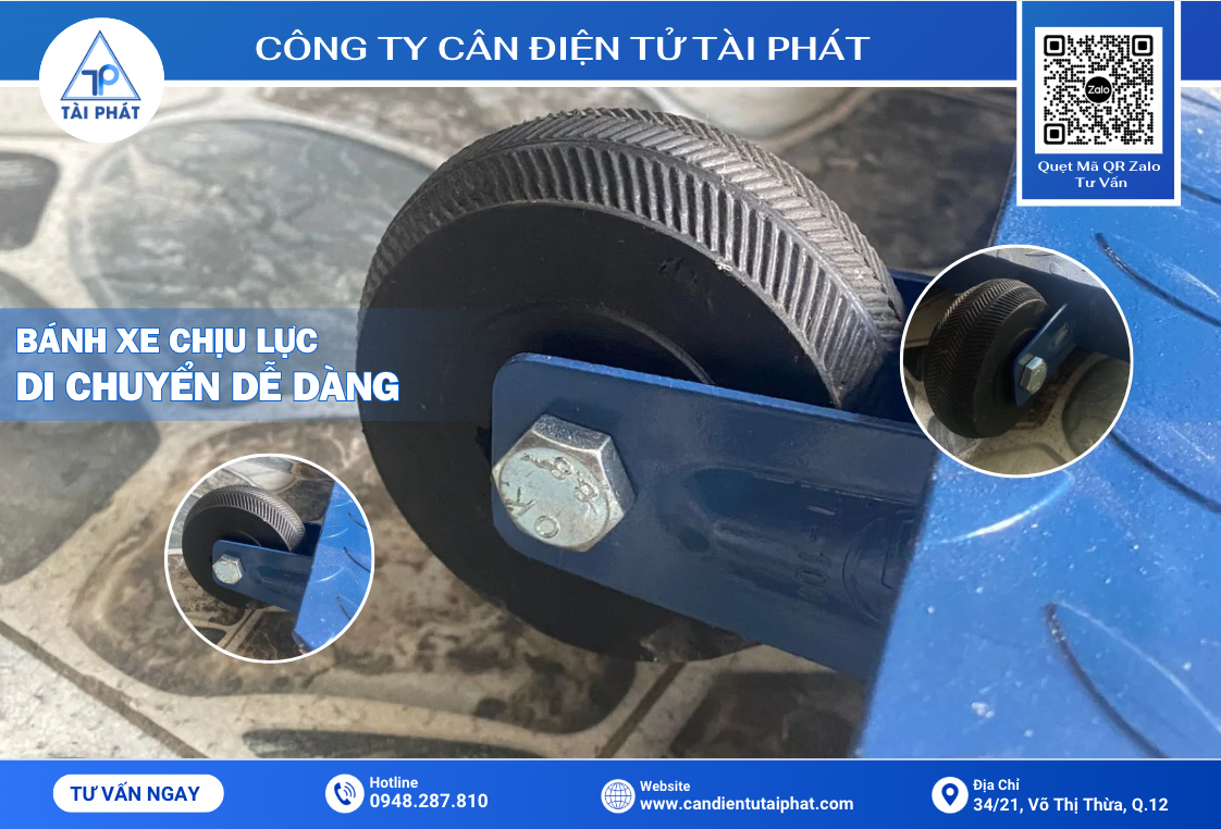 Trang bị bánh xe giúp dễ dàng di chuyển cân mọi lúc