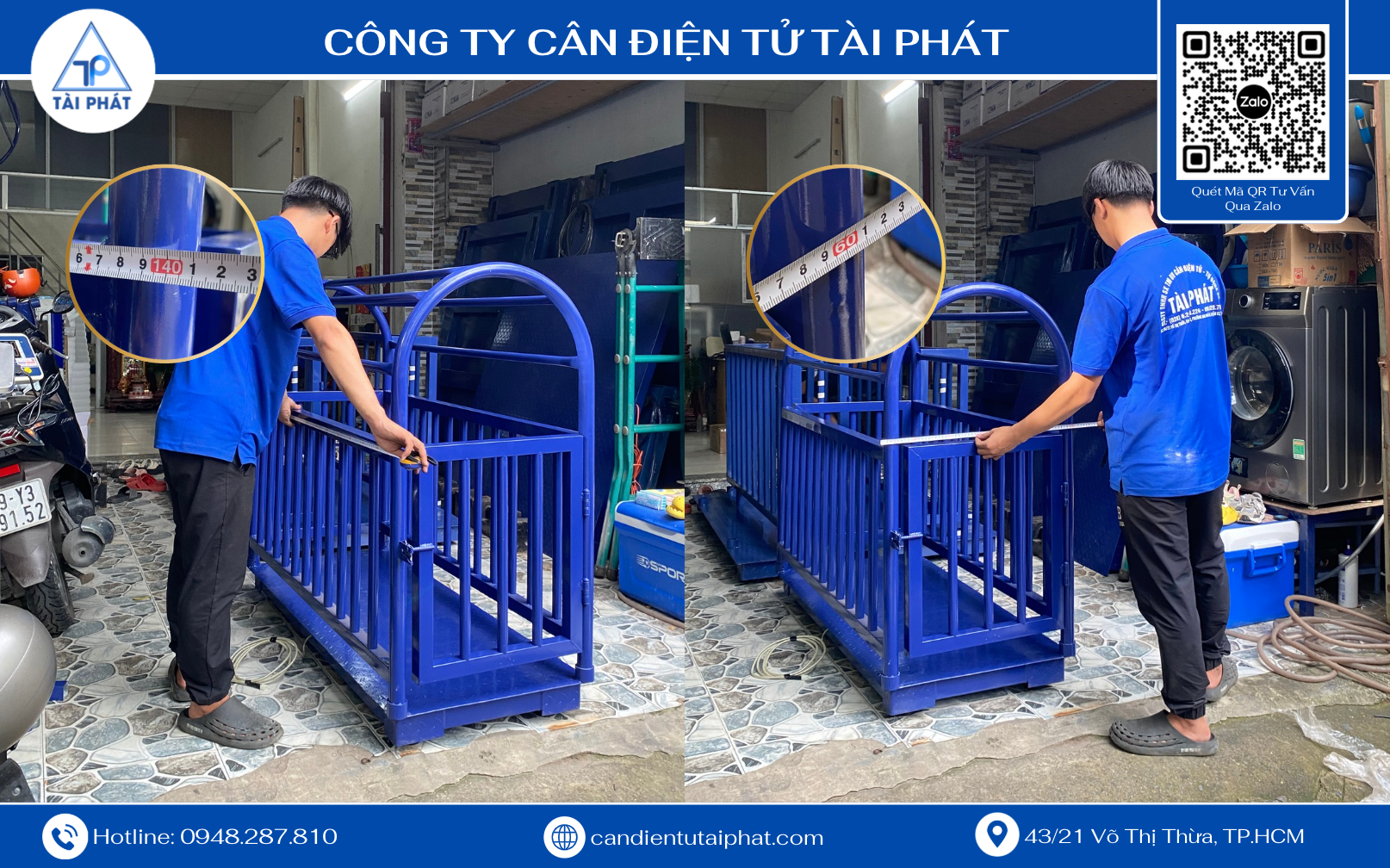 Kích thước thực tế cân heo điện tử 140x60cm 