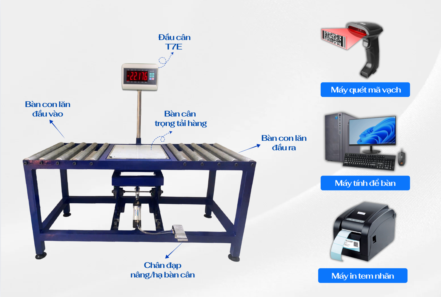 Nguyên lý hoạt động của cân băng tải con lăn T7E